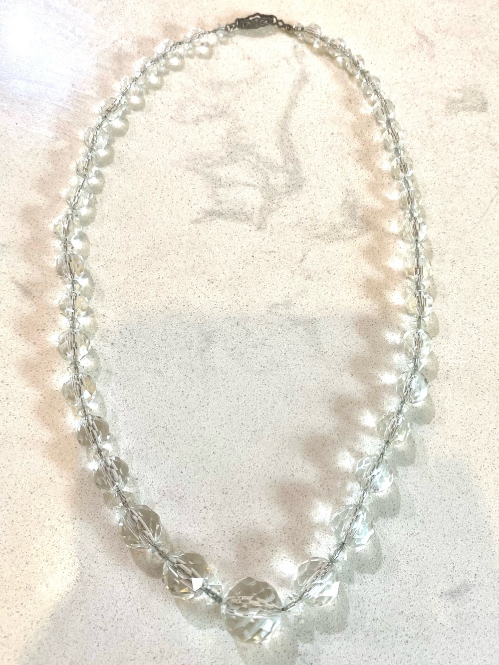 Vintage antique Austrian crystal graduated faceted beaded chain necklace